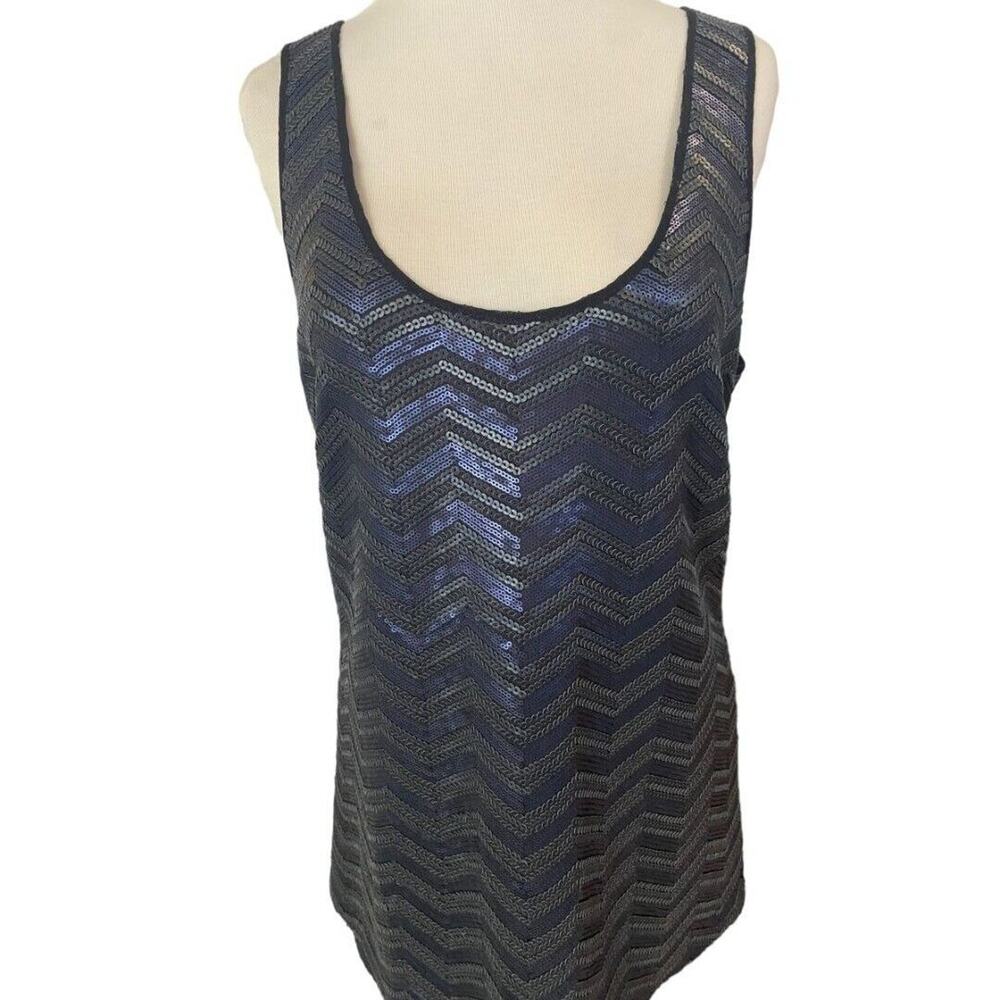 Medium Etcetera Navy Black Sequin Tank Top Evening Elegant